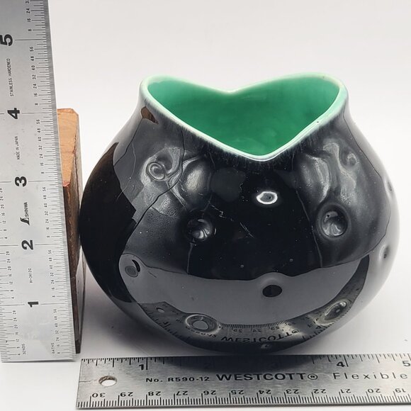 Royal Haeger Vintage MCM 1960s Black Green High Gloss Frog Mouth Dimpled Vase - Picture 10 of 10